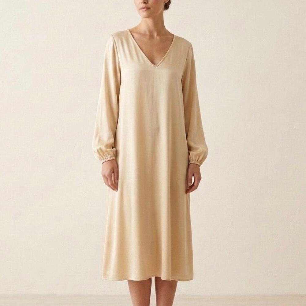 Suzy‎ D London Dress Large Cream Walker Satin Viscose Long Sleeve Made in Italy